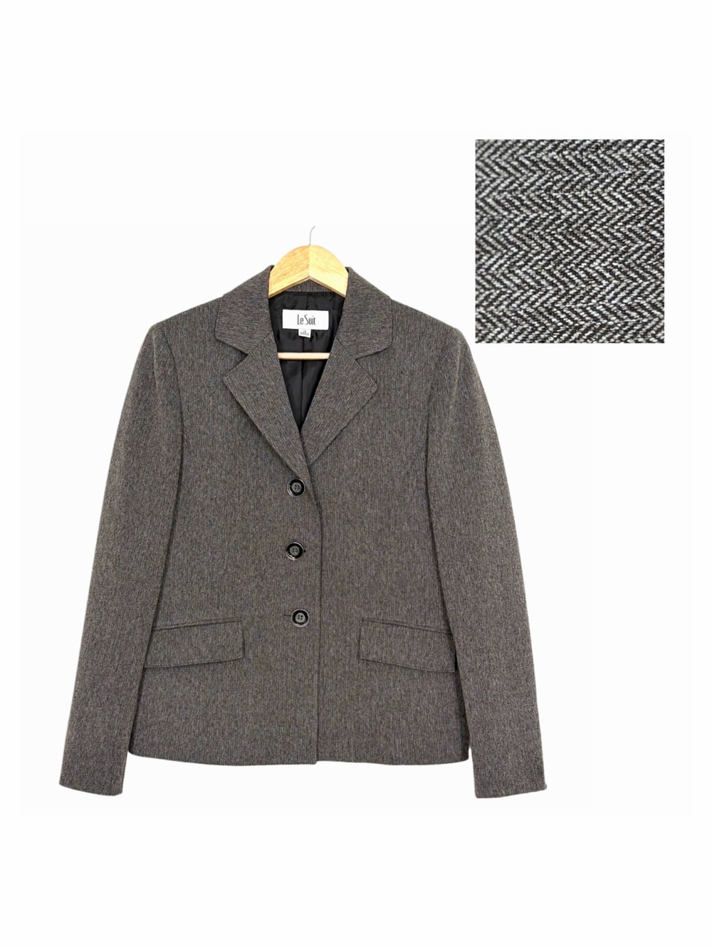 Le Suit Women's Taupe Herringbone Blazer Jacket Size 10 Professional Career Work